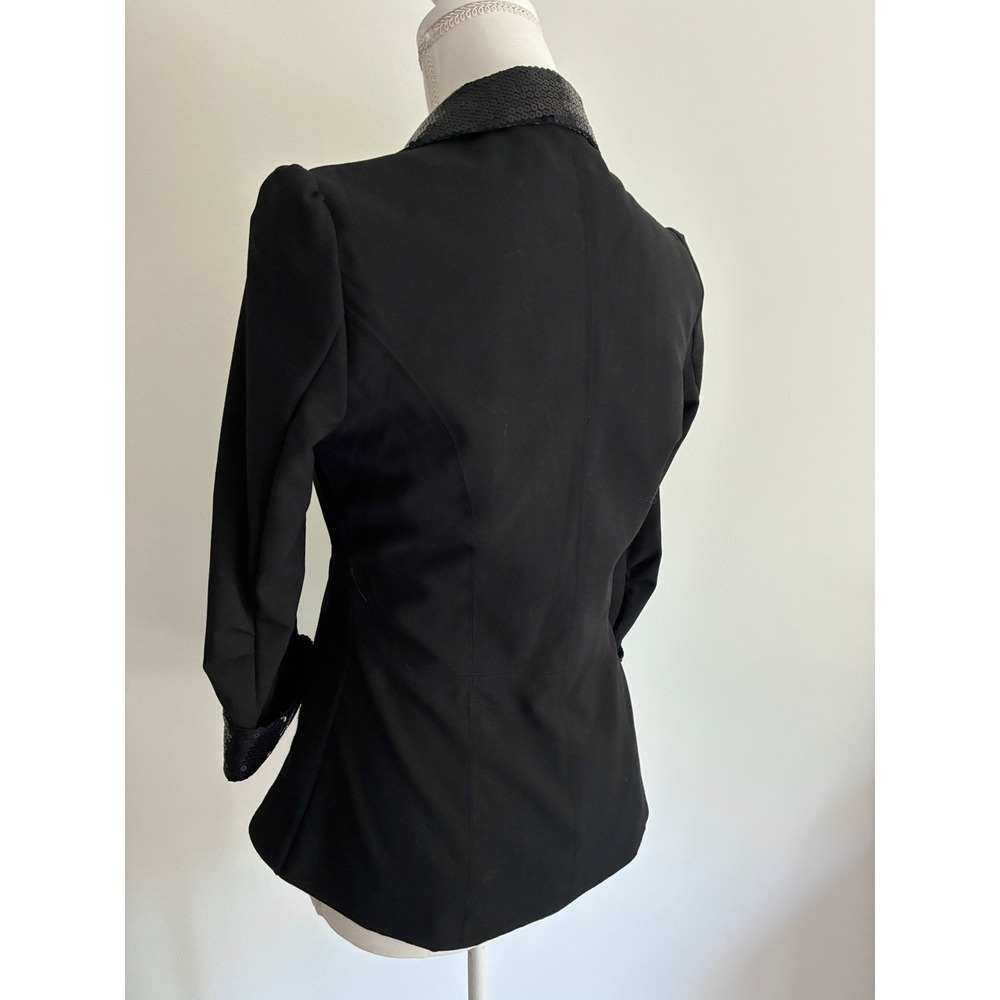 Black Sequin Blazer Women Size Small Stretch Tuxedo Jacket - Picture 8 of 10